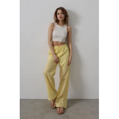 Beli Bağlamalı Brode Pantolon - Sarı