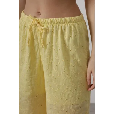 Beli Bağlamalı Brode Pantolon - Sarı