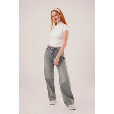 Boğazlı Parlak Kumaş Beyaz Crop