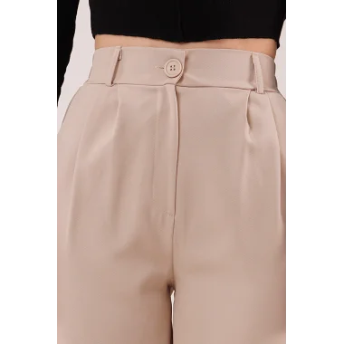 Bol Paça Piliseli Bej Pantolon