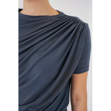 Büzgü Detaylı Kısa Kol Sandy Bluz 945 - Antrasit