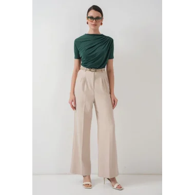 Büzgü Detaylı Kısa Kol Sandy Bluz 945 - Zümrüt Yeşili