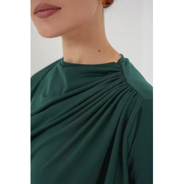Büzgü Detaylı Kısa Kol Sandy Bluz 945 - Zümrüt Yeşili