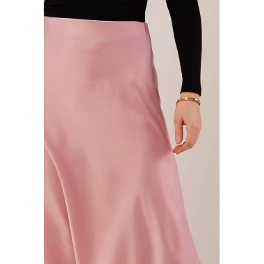 Çan Kesim Midi Pembe Saten Etek