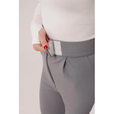 Cırt Kapama Detaylı Gri Pantolon