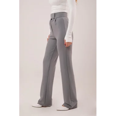 Cırt Kapama Detaylı Gri Pantolon