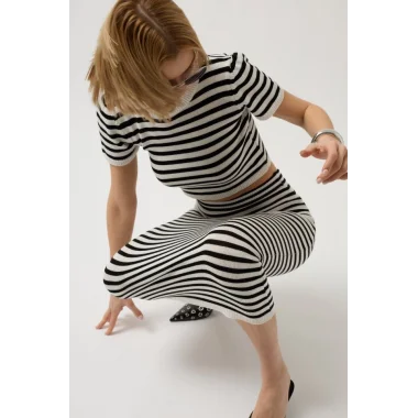 Çizgili Midi Dokulu Etek