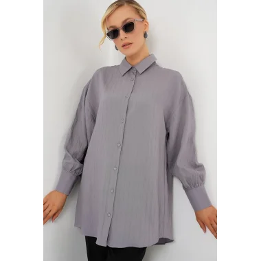 Çizgili Uzun Gömlek Tunik 5963 - Gri