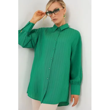 Çizgili Uzun Gömlek Tunik 5963 - Yeşil
