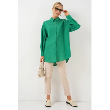 Çizgili Uzun Gömlek Tunik 5963 - Yeşil