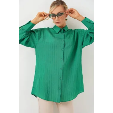 Çizgili Uzun Gömlek Tunik 5963 - Yeşil