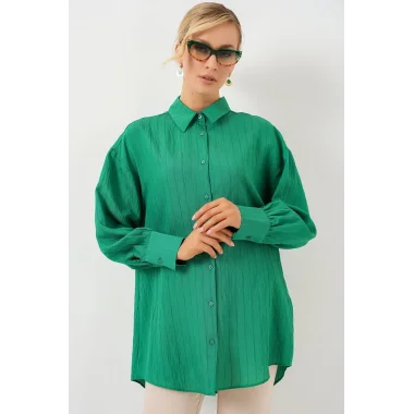 Çizgili Uzun Gömlek Tunik 5963 - Yeşil