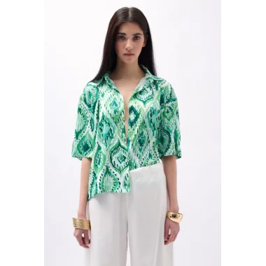 Desenli Saten Gömlek