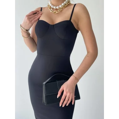 Dominic Eteği Büzgülü Midi Boy Elbise