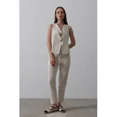 Düğme Detaylı Yelek - Krem