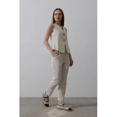Düğme Detaylı Yelek - Krem