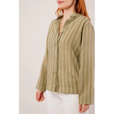 Düğmeli Ve Çizgi Detaylı Yeşil Gömlek