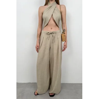 Düşük Bel Oversize Keten Pantolon