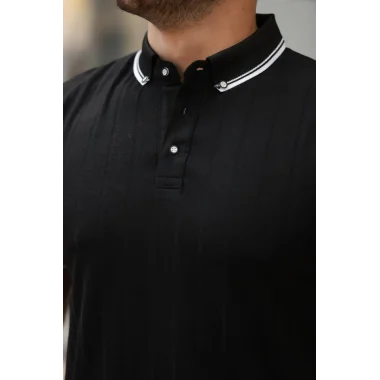 Erkek Düğme Yakalı Jakar Kumaş Kısa Kollu Tişört