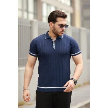 Erkek Fermuarlı Yakalı Kısa Kollu T-shirt