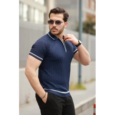 Erkek Fermuarlı Yakalı Kısa Kollu T-shirt