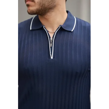 Erkek Fermuarlı Yakalı Kısa Kollu T-shirt