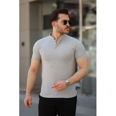 Erkek Hakim Yaka Dokuma Pamuklu Kumaş Kısa Kollu T-shirt