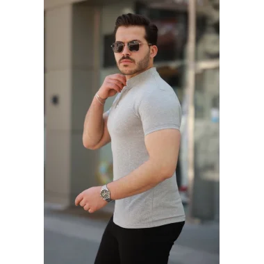 Erkek Hakim Yaka Dokuma Pamuklu Kumaş Kısa Kollu T-shirt