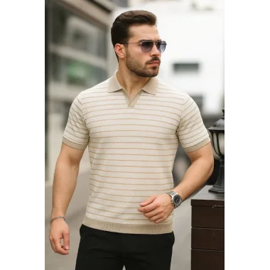 Erkek Kısa Kollu çizgi Desenli örme Kumaş Tshirt