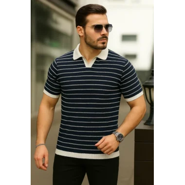 Erkek Kısa Kollu çizgi Desenli örme Kumaş Tshirt