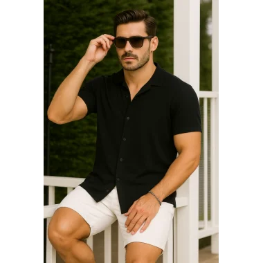 Erkek Kısa Kollu örme Kumaş Pamuklu Gömlek