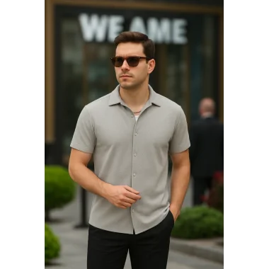 Erkek Kısa Kollu örme Kumaş Pamuklu Gömlek