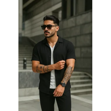 Erkek Kısa Kollu örme Kumaş Pamuklu Gömlek