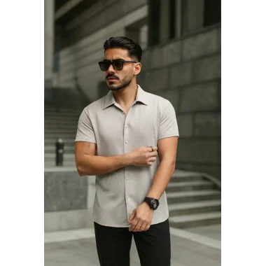 Erkek Kısa Kollu örme Kumaş Pamuklu Gömlek