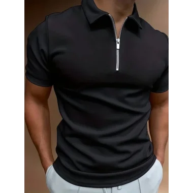 Erkek Kısa Kollu Yakalı önden Fermuarlı Viskon Iki Iplik Bluz