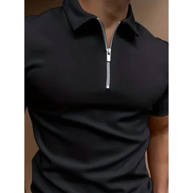 Erkek Kısa Kollu Yakalı önden Fermuarlı Viskon Iki Iplik Bluz