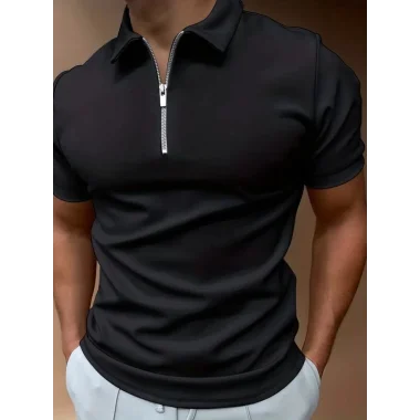 Erkek Kısa Kollu Yakalı önden Fermuarlı Viskon Iki Iplik Bluz