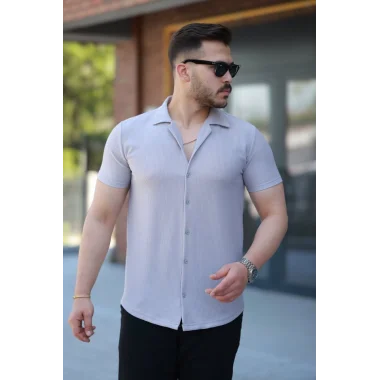 Erkek Ottoman Kumaş Apaj Yaka Kısa Kollu Gömlek