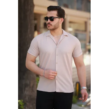 Erkek Ottoman Kumaş Apaj Yaka Kısa Kollu Gömlek