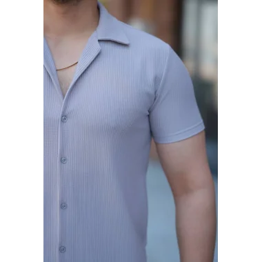 Erkek Ottoman Kumaş Apaj Yaka Kısa Kollu Gömlek