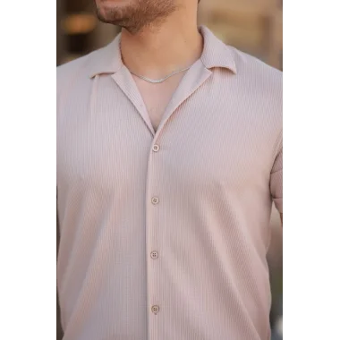 Erkek Ottoman Kumaş Apaj Yaka Kısa Kollu Gömlek