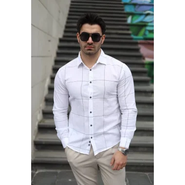 Erkek Pamuklu Keten Kumaş Gömlek