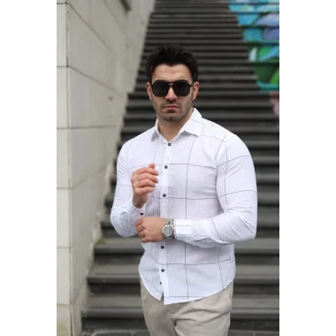 Erkek Pamuklu Keten Kumaş Gömlek