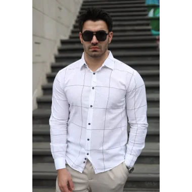 Erkek Pamuklu Keten Kumaş Gömlek