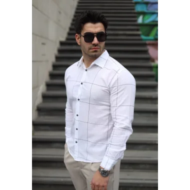 Erkek Pamuklu Keten Kumaş Gömlek