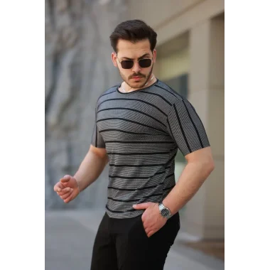 Erkek Petek Desenli Kısa Kollu T-shirt