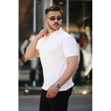 Erkek Yakası Fermuarlı Kısa Kollu T-shirt