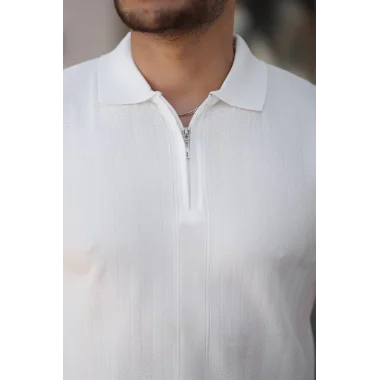 Erkek Yakası Fermuarlı Kısa Kollu T-shirt