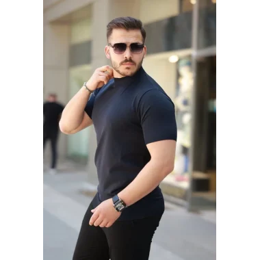 Erkek Yarım Balıkçı Yaka Kısa Kollu Tişört