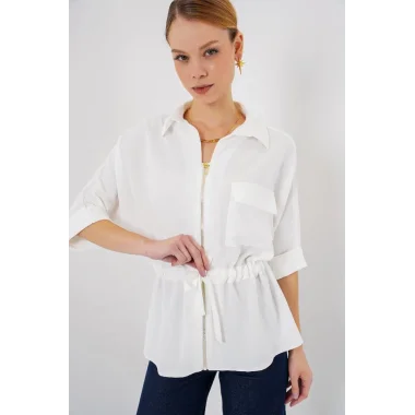 Fermuarlı Gömlek 0721 - Beyaz